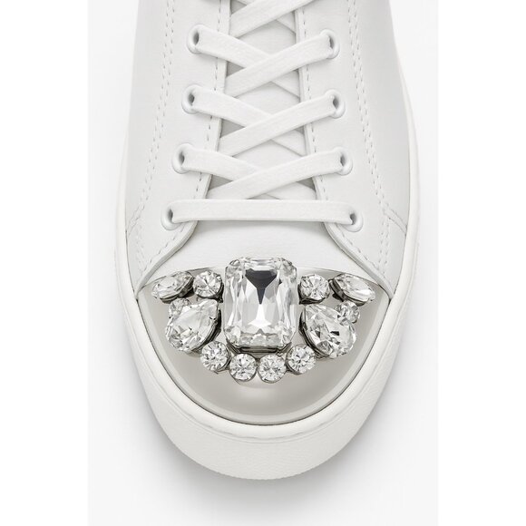 Miu Miu Swarovski Crystal Toe-Cap Nappa Leather Sneakers White Platform 40.5-10 - Picture 12 of 16